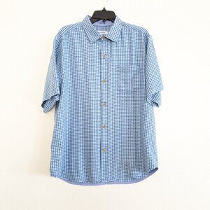 TOMMY BAHAMA Shirt Men's L Blue Print Silk Casual Short Sleeve Pocket Travel